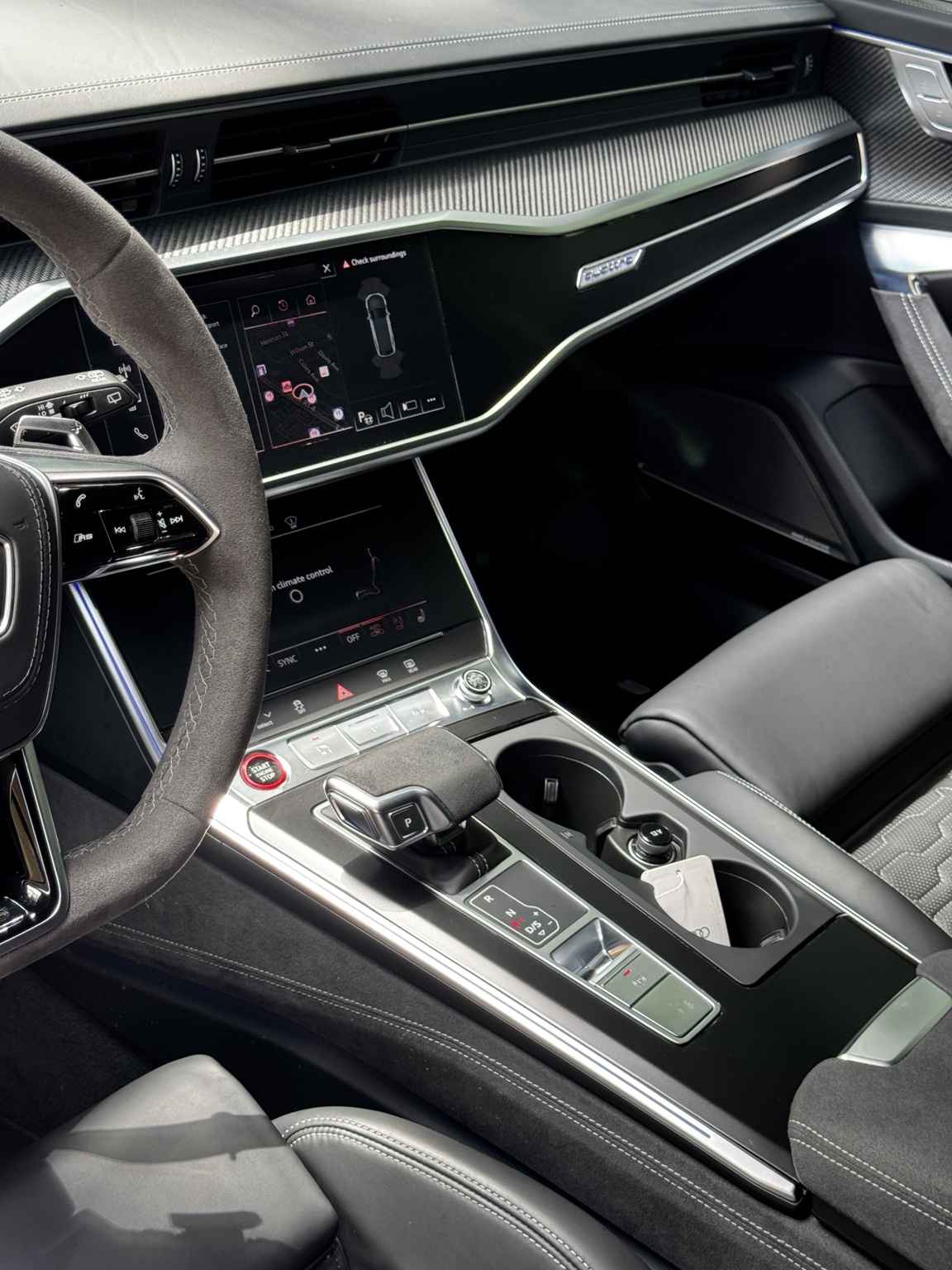 Audi RS6 Avant center console and screens with matte interior protection film