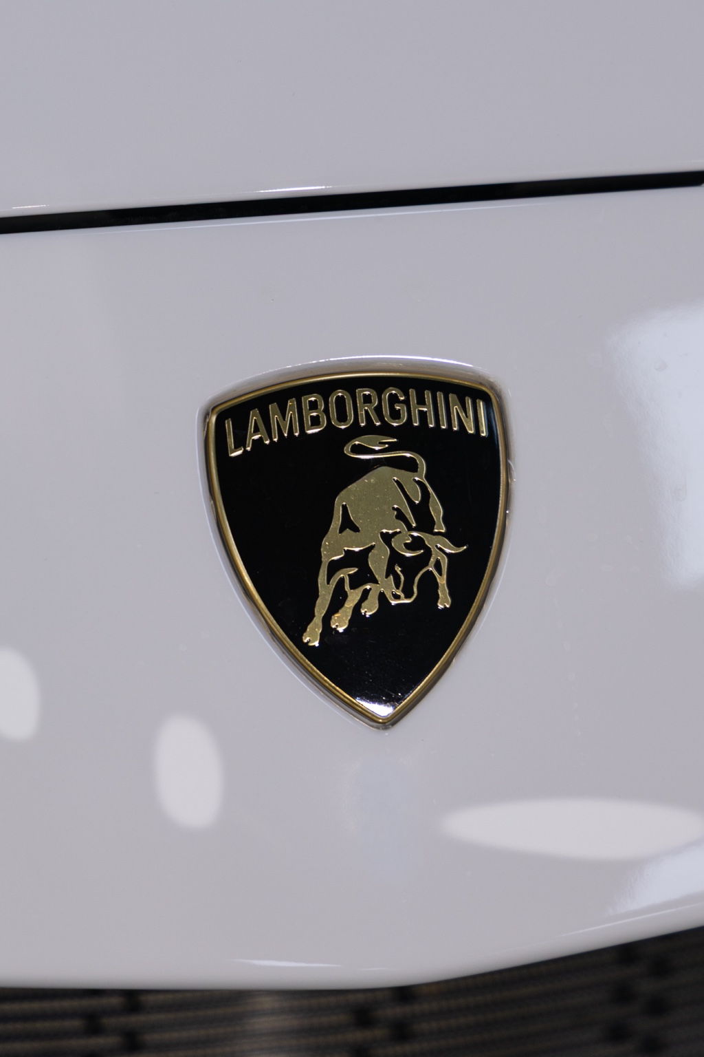 Lamborghini badge close-up on white Temerario