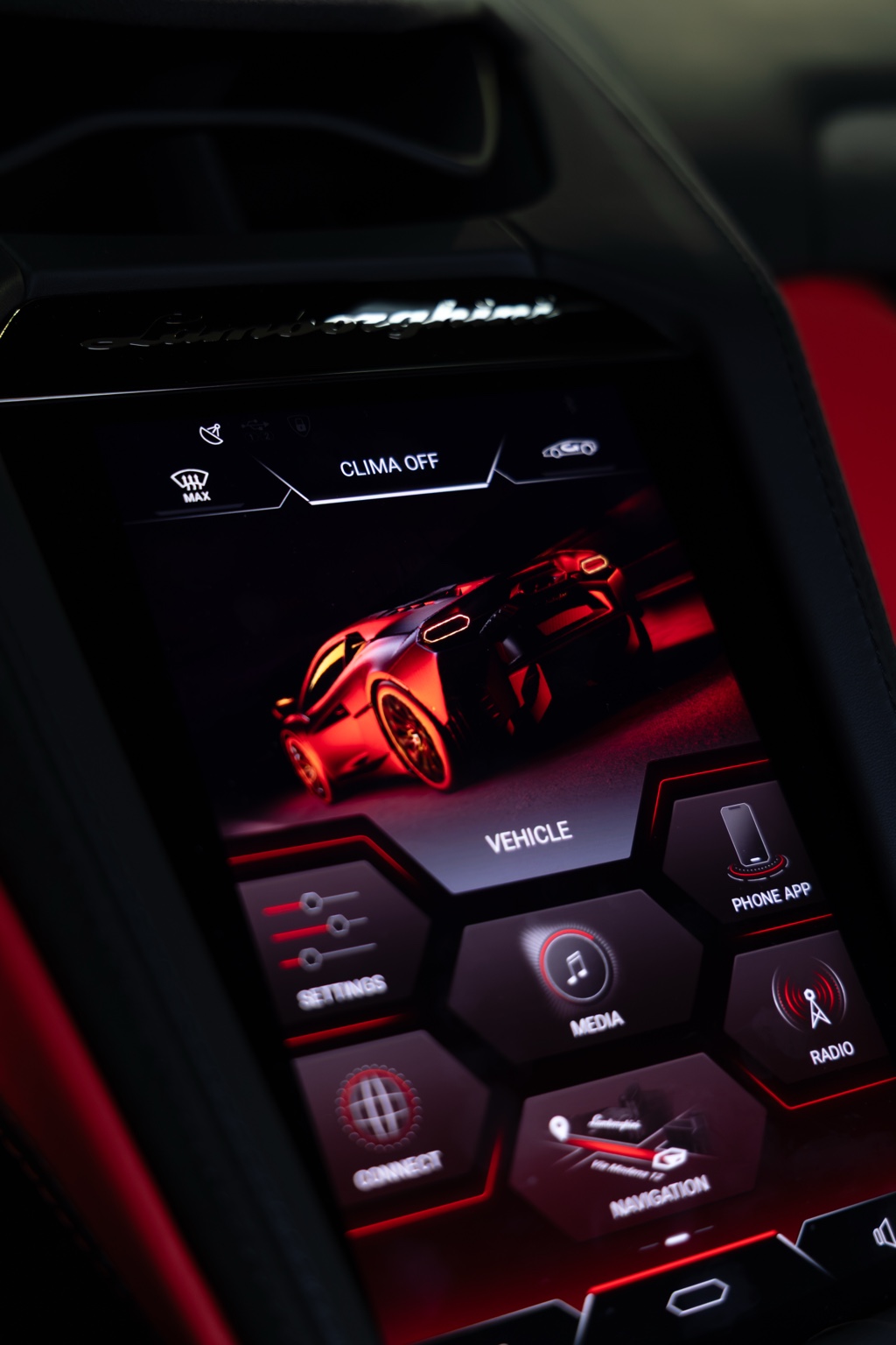 Lamborghini Temerario center screen and leather interior detail