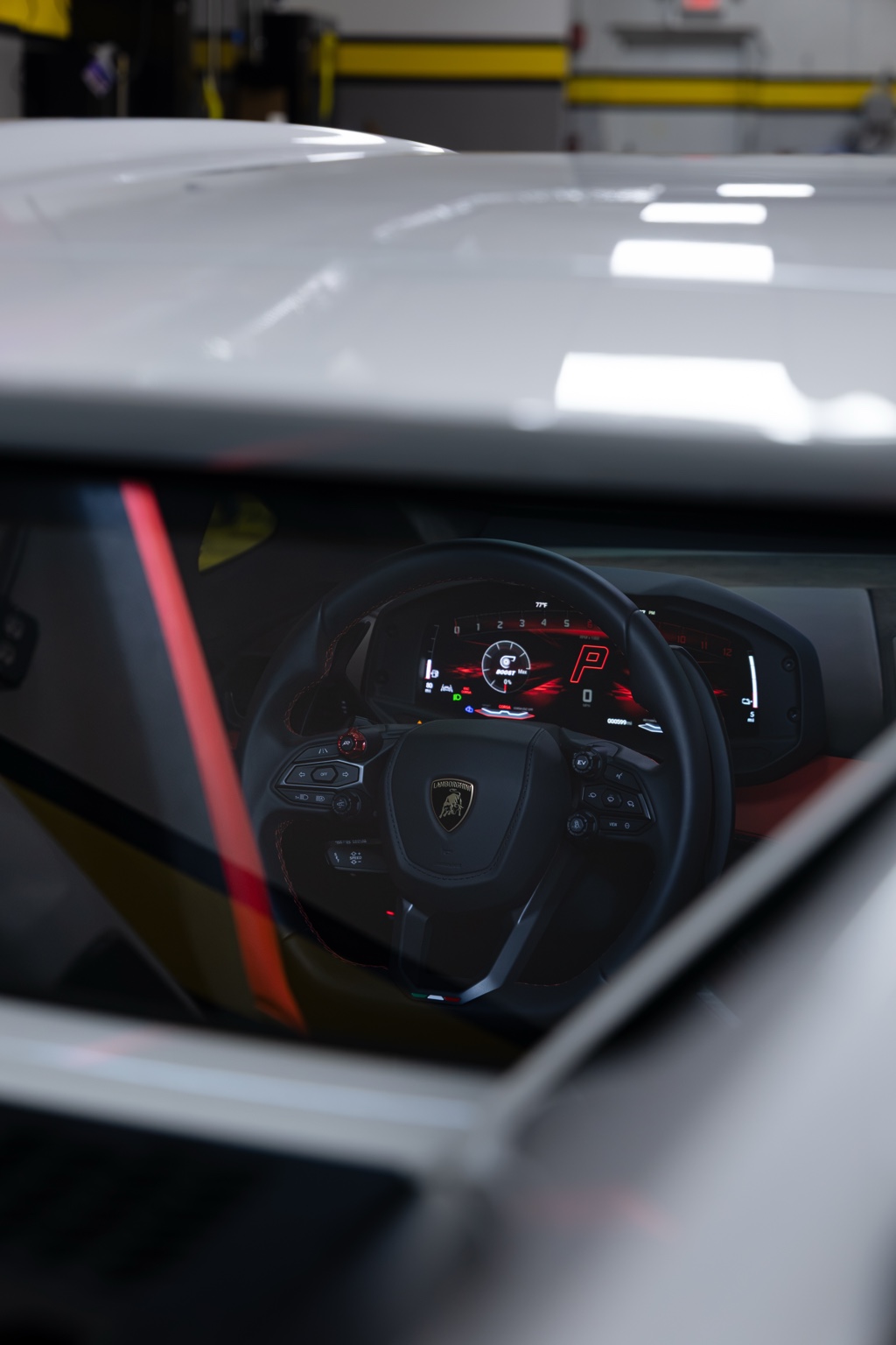 Lamborghini Temerario leather cockpit viewed through ceramic window film