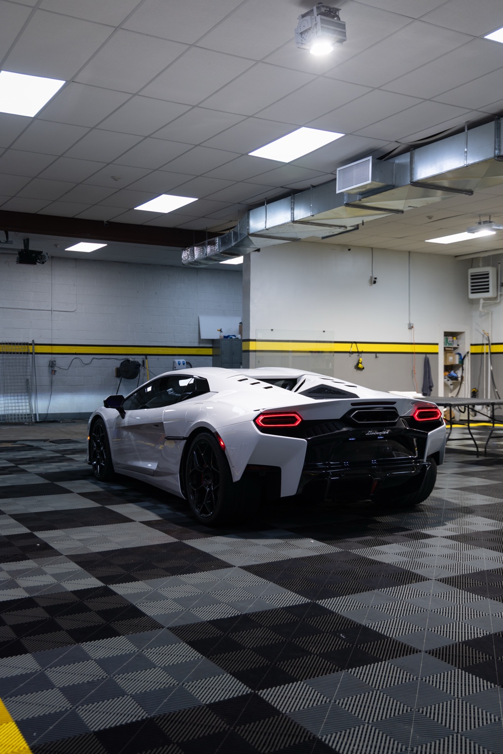 White Lamborghini Temerario rear three-quarter view after paint protection film